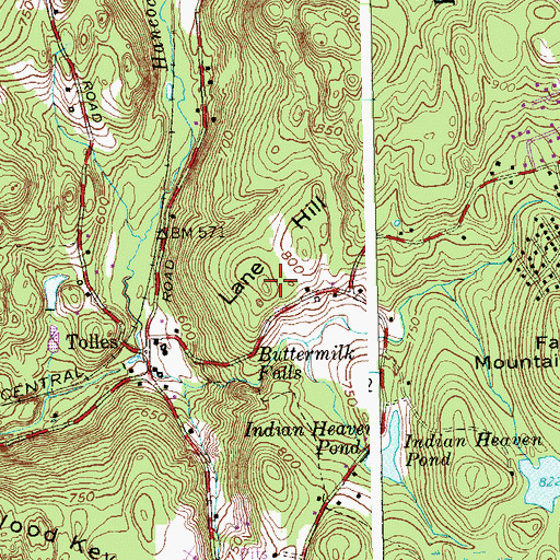Topographic Map of Lane Hill, CT