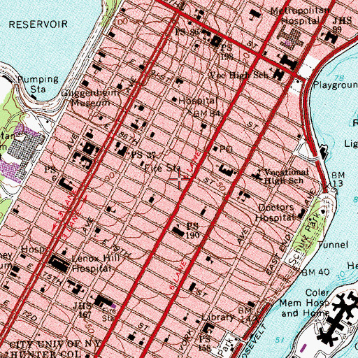 Topographic Map of Gracie Station New York Post Office, NY
