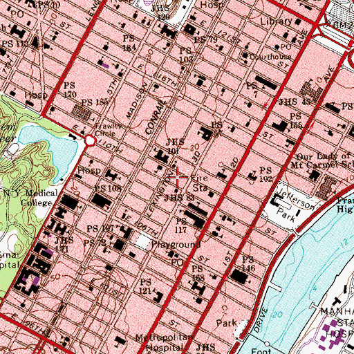 Topographic Map of New York Post Office Hell Gate Station, NY