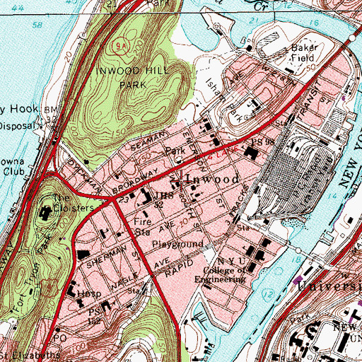 Topographic Map of Inwood Station New York Post Office, NY