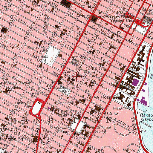 Topographic Map of Madison Square Station New York Post Office, NY