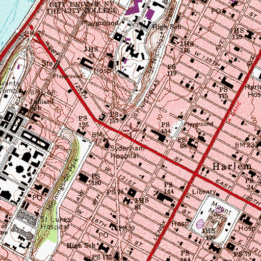 Topographic Map of New York Post Office Manhattanville Station, NY