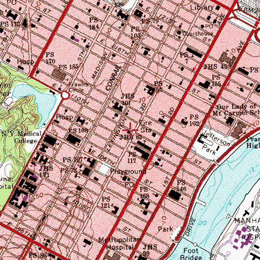 Topographic Map of Aguilar Branch New York Public Library, NY