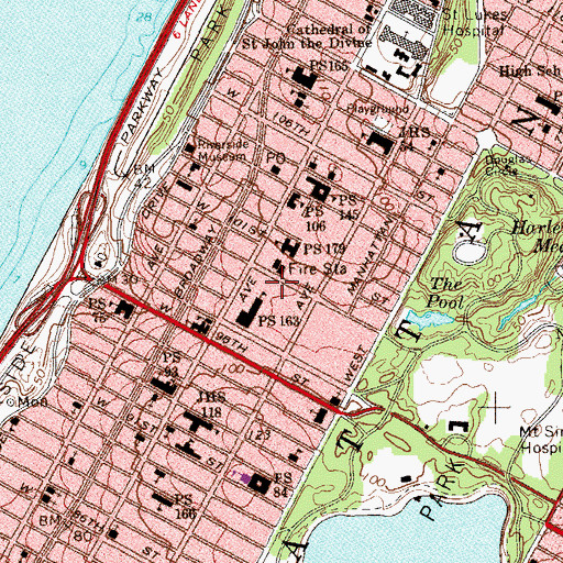 Topographic Map of Bloomingdale Regional Branch New York Public Library, NY