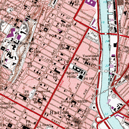 Topographic Map of Countee Cullen Branch New York Public Library, NY