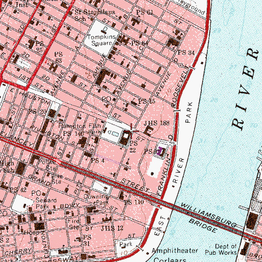 Topographic Map of Hamilton Fish Park Branch New York Public Library, NY
