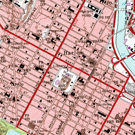 Topographic Map of Harlem Branch New York Public Library, NY
