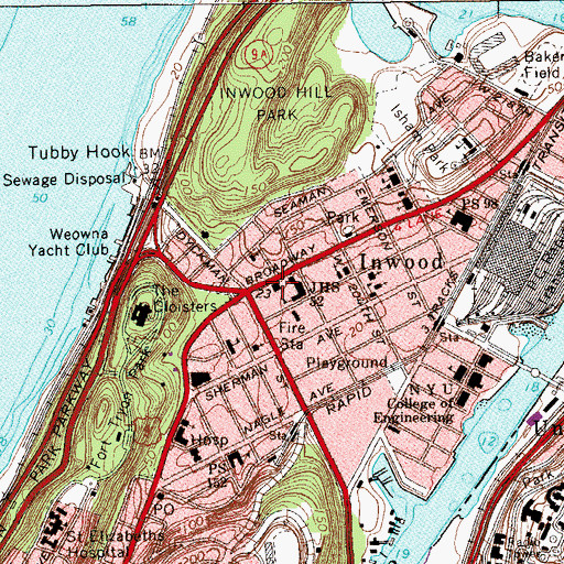 Topographic Map of Inwood Regional Branch New York Public Library, NY