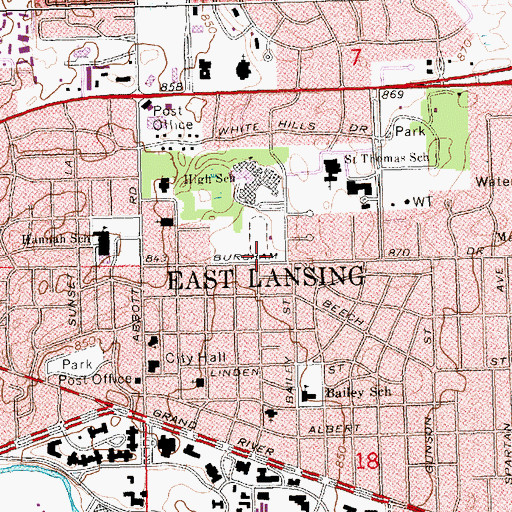 Topographic Map of East Lansing High School, MI
