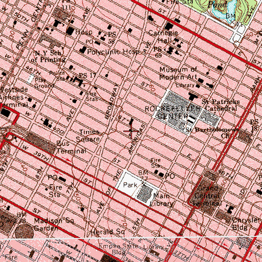 Topographic Map of Jacqueline Kennedy Onassis High School for International Careers, NY