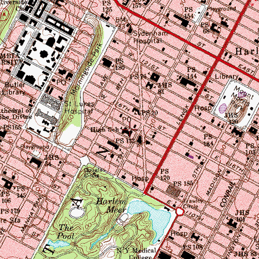 Topographic Map of M415 Wadleigh Secondary School for the Performing and Visual Arts, NY