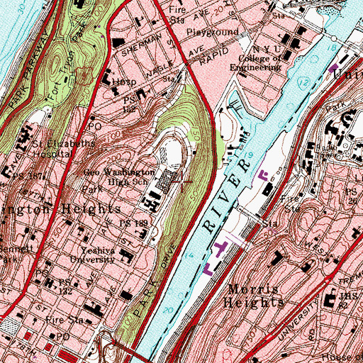 Topographic Map of Law and Public Service High School, NY