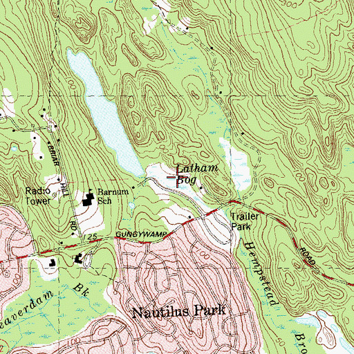 Topographic Map of Latham Bog, CT