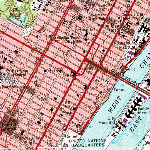 Topographic Map of Art and Design High School, NY