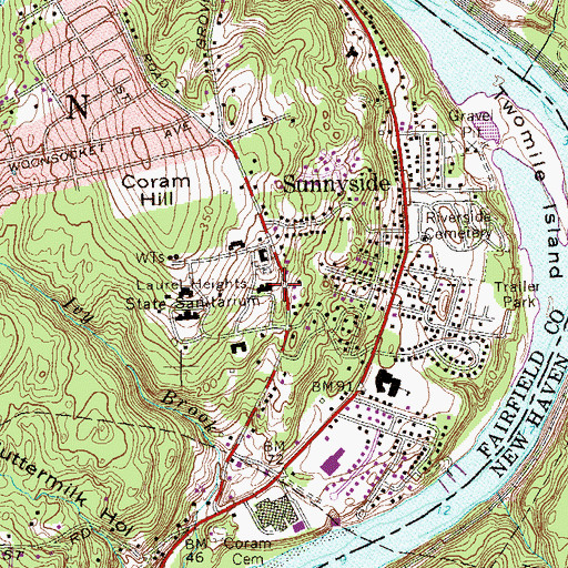 Topographic Map of Laurel Heights State Sanitarium, CT