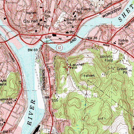 Topographic Map of Laurel Hill, CT