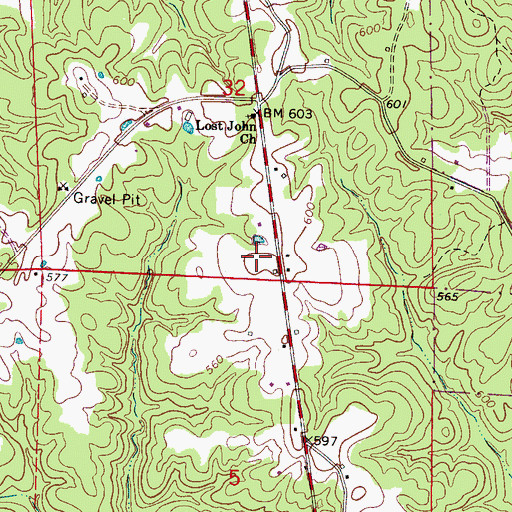 Topographic Map of Beaverton Freewill Baptist Church, AL