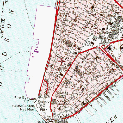 Topographic Map of New York Fire Station Engine 10 Ladder 10, NY