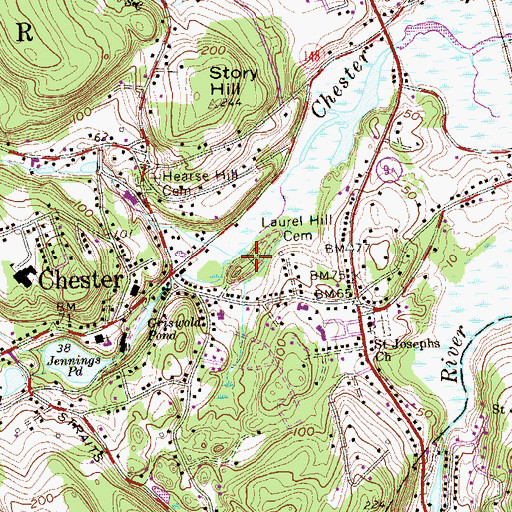 Topographic Map of Laurel Hill Cemetery, CT