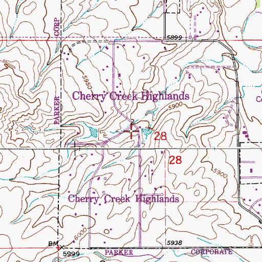 Topographic Map of Cherry Creek Highlands, CO