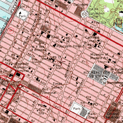 Topographic Map of New York Fire Department Engine 54 Ladder 4 Battalion 9, NY