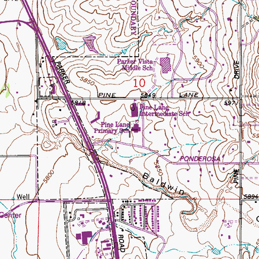Topographic Map of Pine Lane Primary School, CO