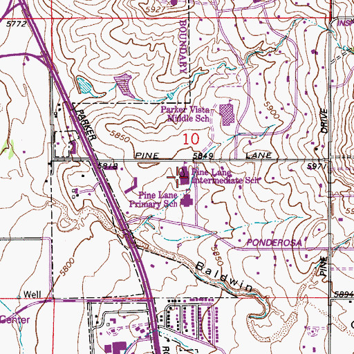 Topographic Map of Pine Lane Intermediate School, CO