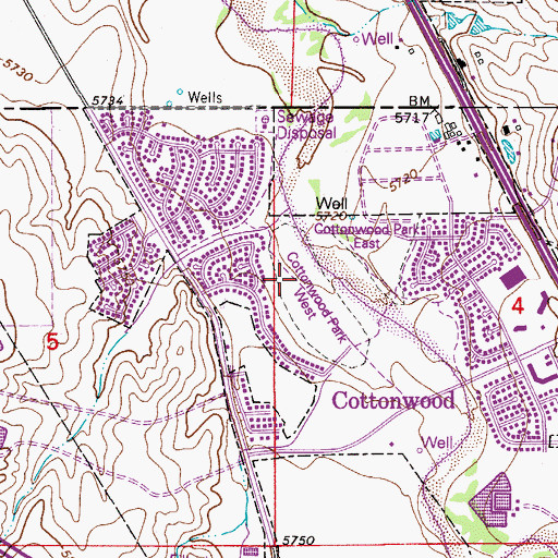 Topographic Map of Cottonwood Park West, CO
