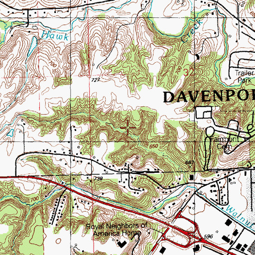 Topographic Map of Southwest Park, IA