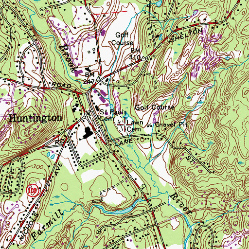 Topographic Map of Lawn Cemetery, CT