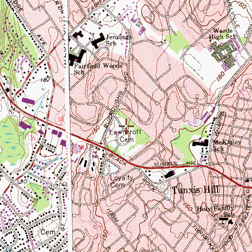 Topographic Map of Lawncroft Cemetery, CT