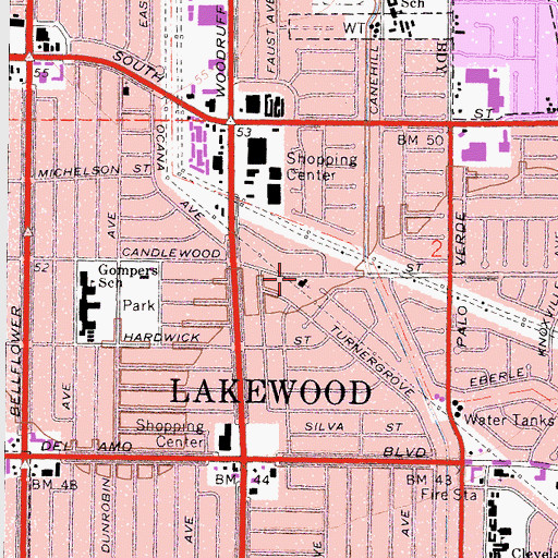 Topographic Map of Assembly of God Church of Lakewood, CA