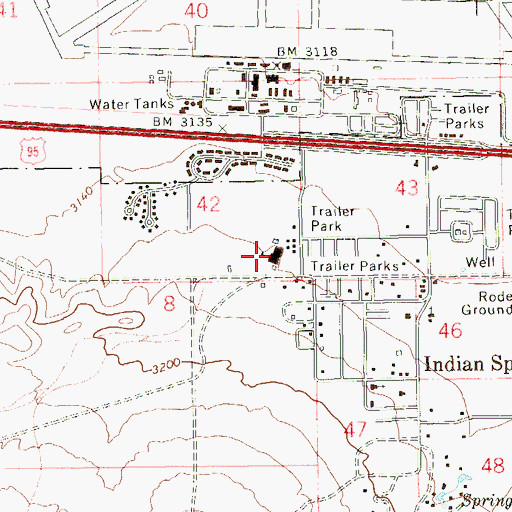 Topographic Map of Indian Springs High School, NV
