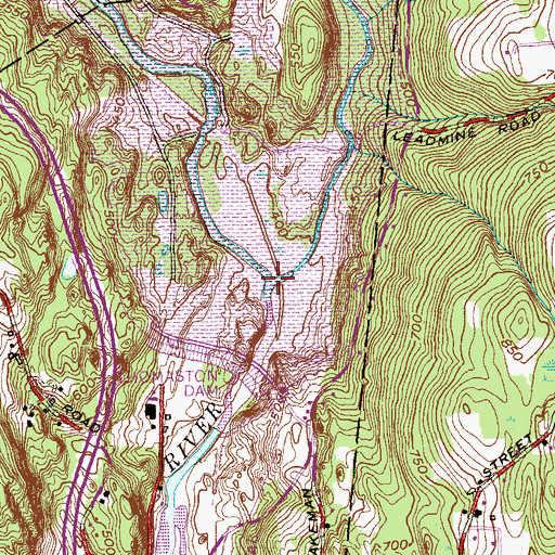 Topographic Map of Leadmine Brook, CT