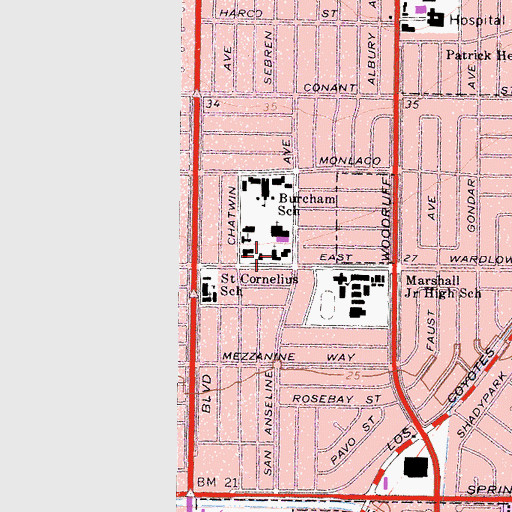 Topographic Map of Saint Luke's Evangelical Lutheran Church, CA
