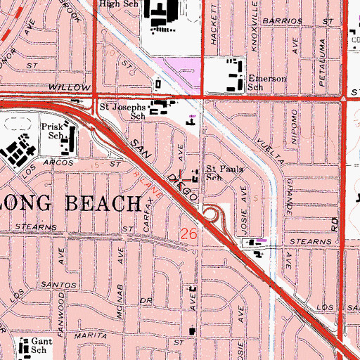 Topographic Map of Saint Paul's Lutheran Church, CA