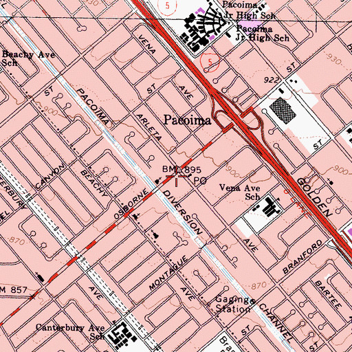 Topographic Map of Arleta Post Office, CA