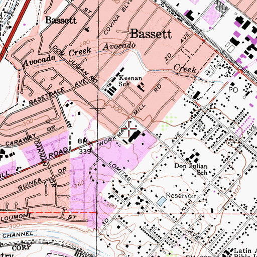 Topographic Map of Bassett Post Office, CA