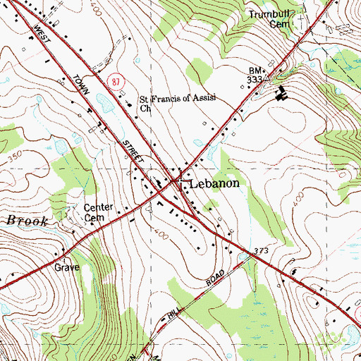Topographic Map of Lebanon, CT
