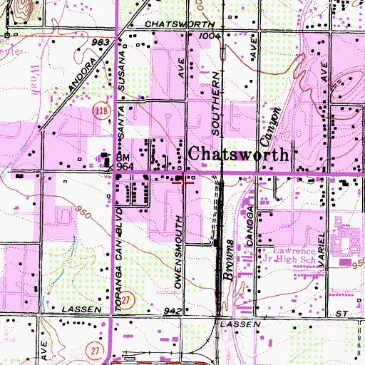 Topographic Map of Chatsworth Post Office, CA
