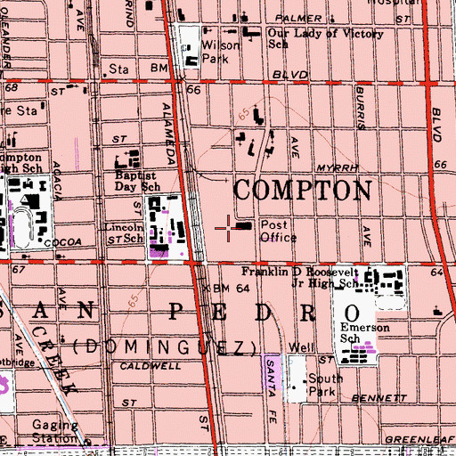 Topographic Map of Compton Post Office, CA