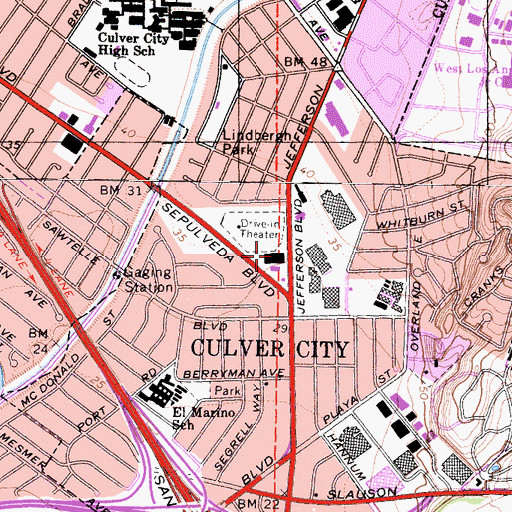 Topographic Map of Culver City Post Office, CA