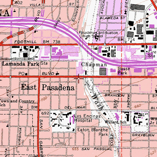 Topographic Map of East Pasadena Post Office, CA