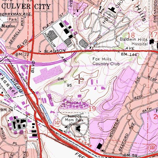 Topographic Map of Fox Hills Station Culver City Post Office, CA