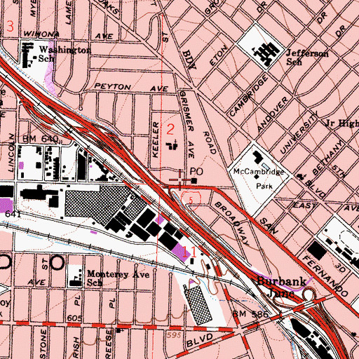 Topographic Map of Glenoaks Station Burbank Post Office, CA