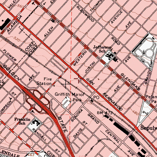 Topographic Map of Grand Central Post Office, CA