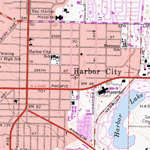Topographic Map of Harbor City Post Office, CA