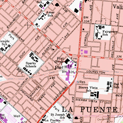 Topographic Map of La Puente Post Office, CA
