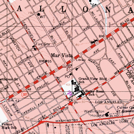 Topographic Map of Mar Vista Post Office, CA