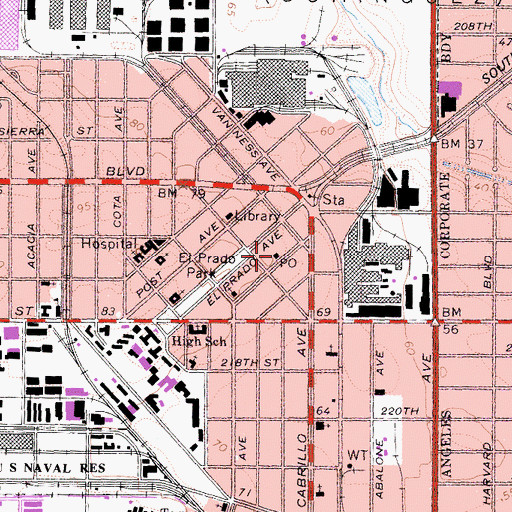 Topographic Map of Marcelina Post Office, CA